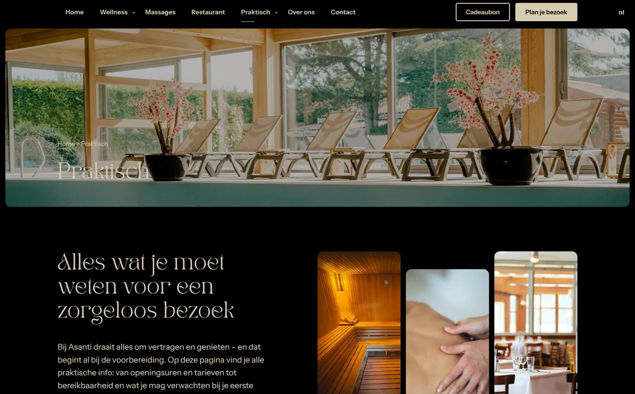 Pagina met praktische info over een bezoek aan de sauna