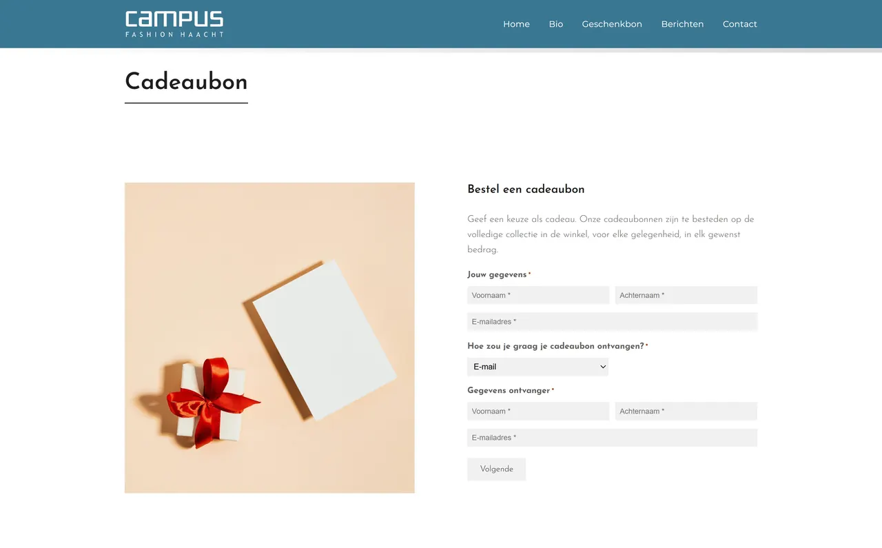 Pagina om een cadeaubon te kopen