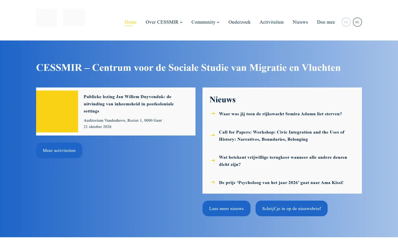 Startpagina van cessmir.be met nieuwsberichten