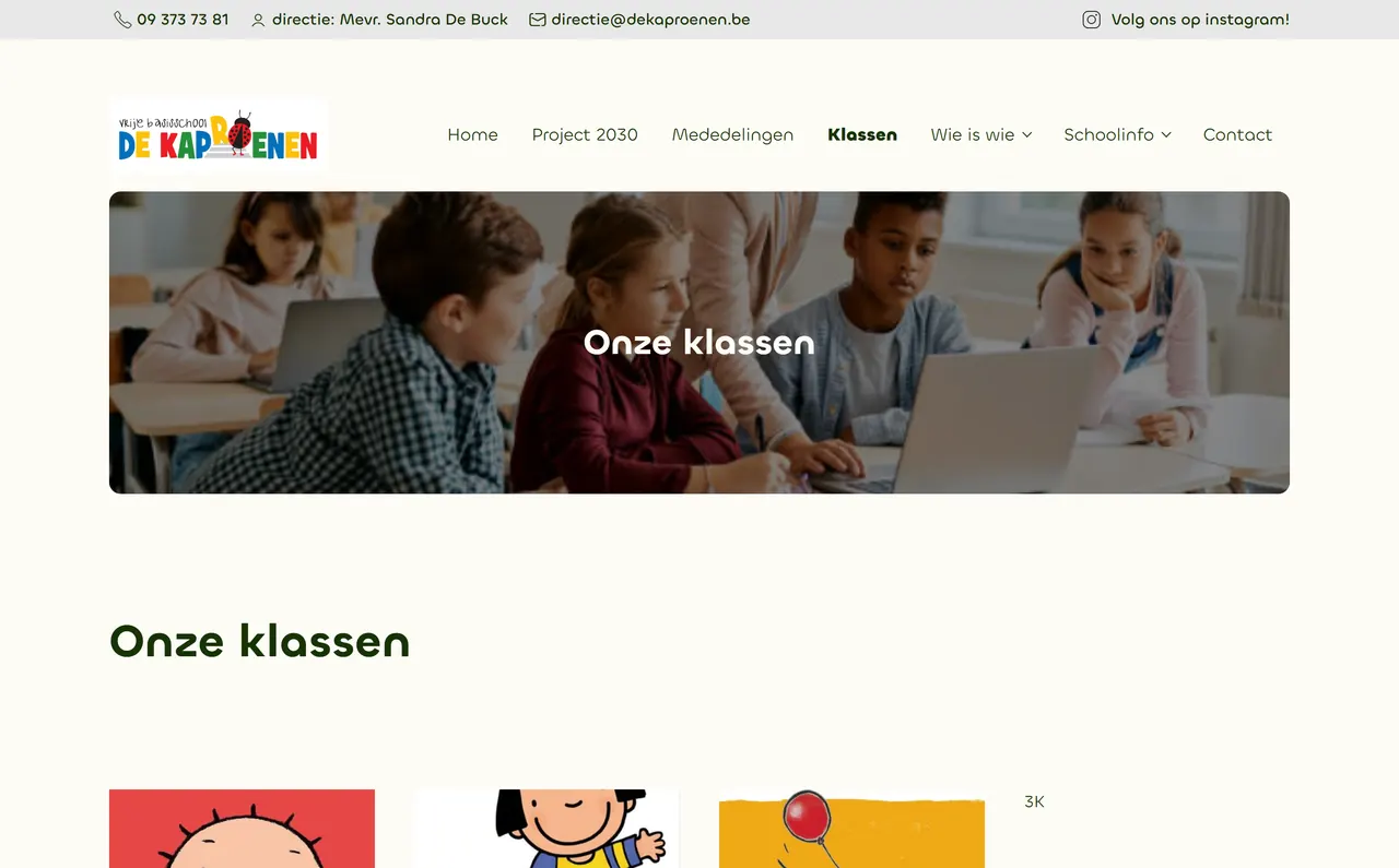 Overzicht van de klassen met hun klasblog