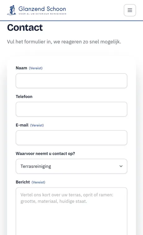 Offerteformulier van Glanzend Schoon op een smartphone