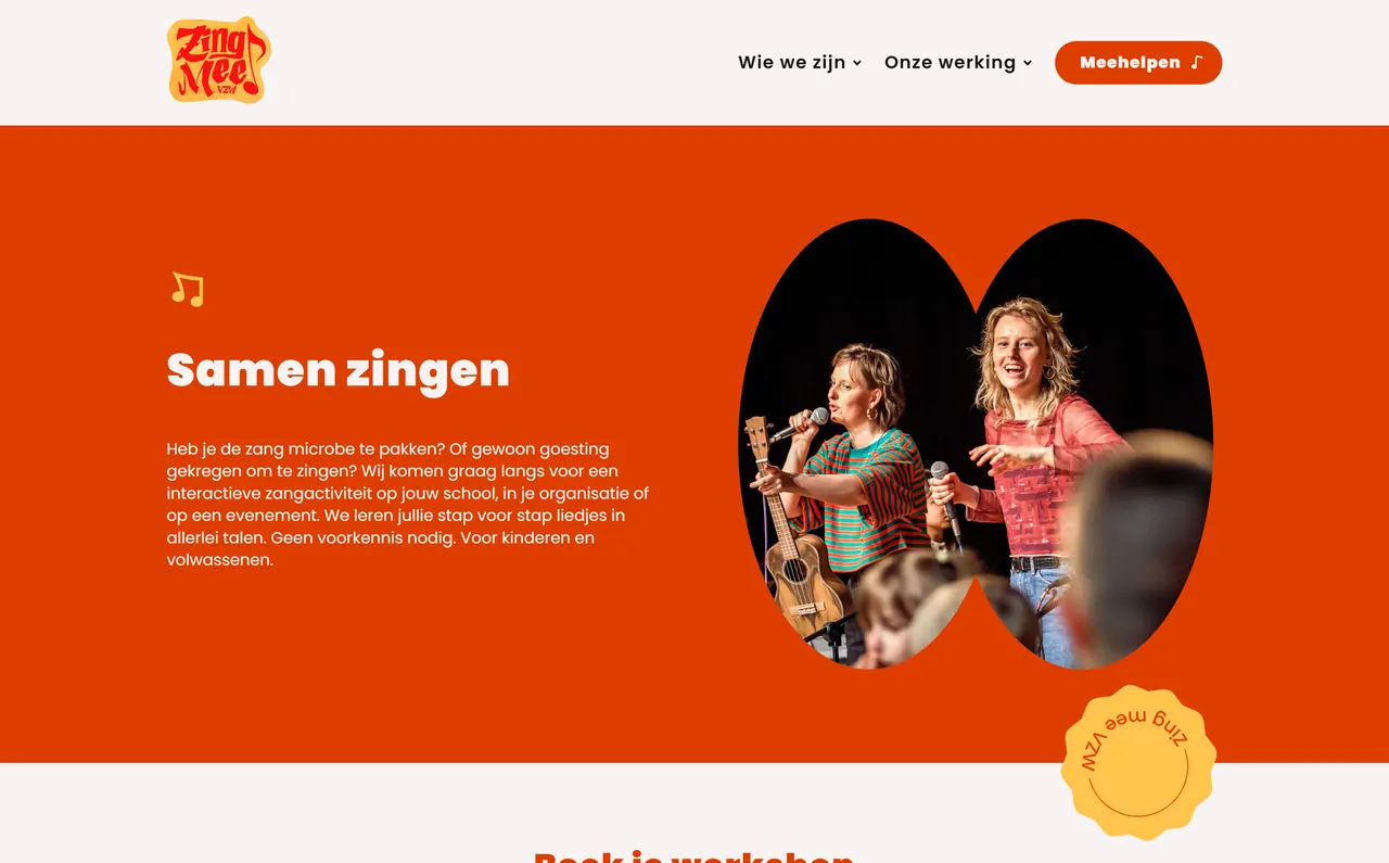 Pagina over samenzang met inschrijfknop